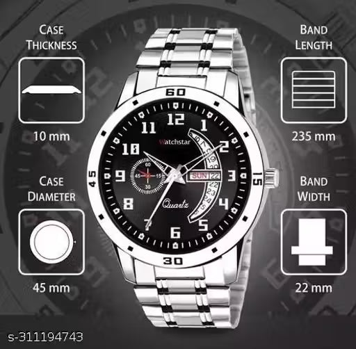 Men's steel chain Black Men style Boys Hand watch gents 2023 Luxury Design steel chain new Model