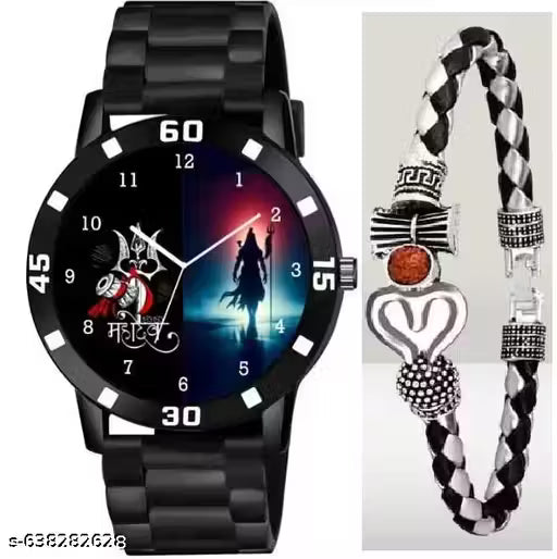 Blue Shivay Braker With Silver Damru Combo Watch For Men Boys